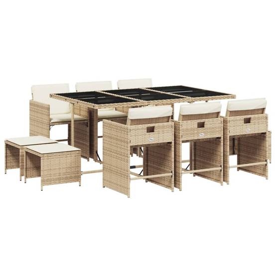 ComfortXL - Salon de Jardin Encastrable 10 Personnes en Résine Tressée Beige, Table 6 Chaises et 4 Tabourets – ComfortXL Outdoor Living - Image 2