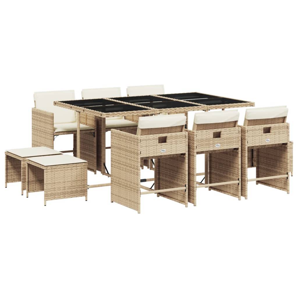 ComfortXL - Salon de Jardin Encastrable 10 Personnes en Résine Tressée Beige, Table 6 Chaises et 4 Tabourets – ComfortXL Outdoor Living - Image 2