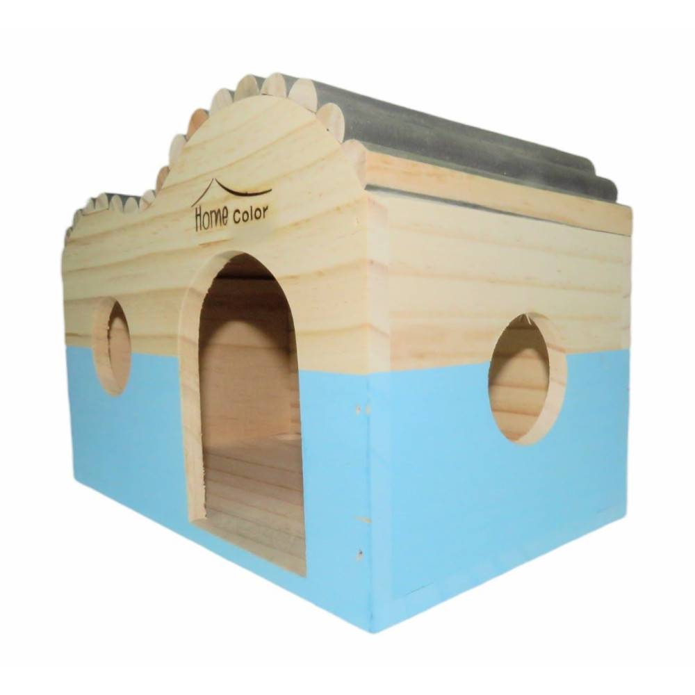 animallparadise - Maison en bois rectangulaire, toit demi rond, bleu, 29.5 cm  x 18 cm H 20 cm pour rongeur - Imagen 4