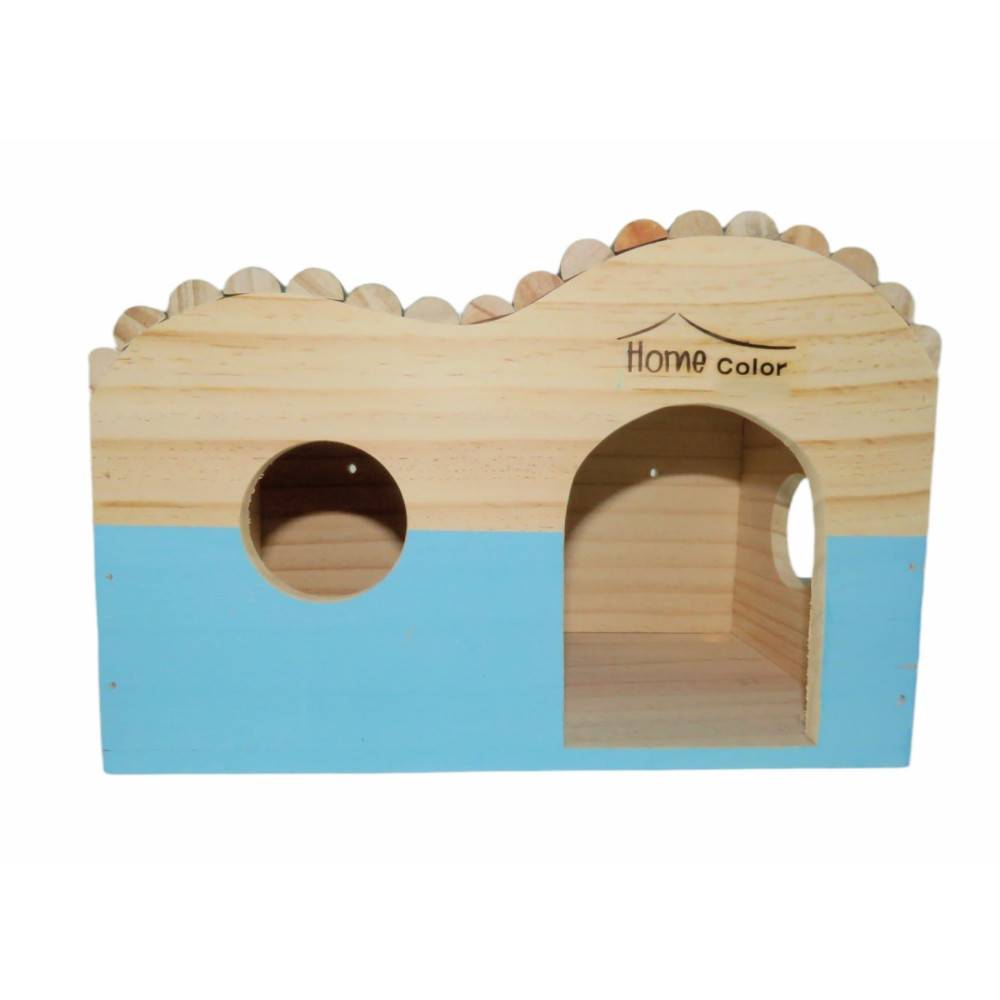 animallparadise - Maison en bois rectangulaire, toit demi rond, bleu, 29.5 cm  x 18 cm H 20 cm pour rongeur - Imagen 1