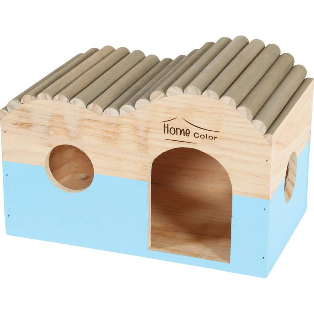 animallparadise - Maison en bois rectangulaire, toit demi rond, bleu, 29.5 cm  x 18 cm H 20 cm pour rongeur - Imagen 7