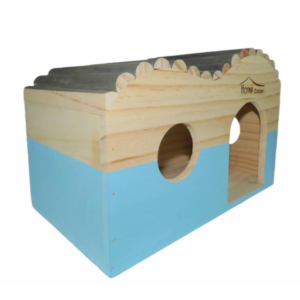 animallparadise - Maison en bois rectangulaire, toit demi rond, bleu, 29.5 cm  x 18 cm H 20 cm pour rongeur - Imagen 3