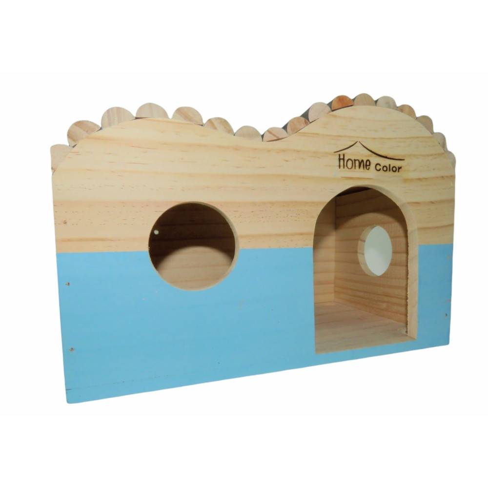 animallparadise - Maison en bois rectangulaire, toit demi rond, bleu, 29.5 cm  x 18 cm H 20 cm pour rongeur - Imagen 2