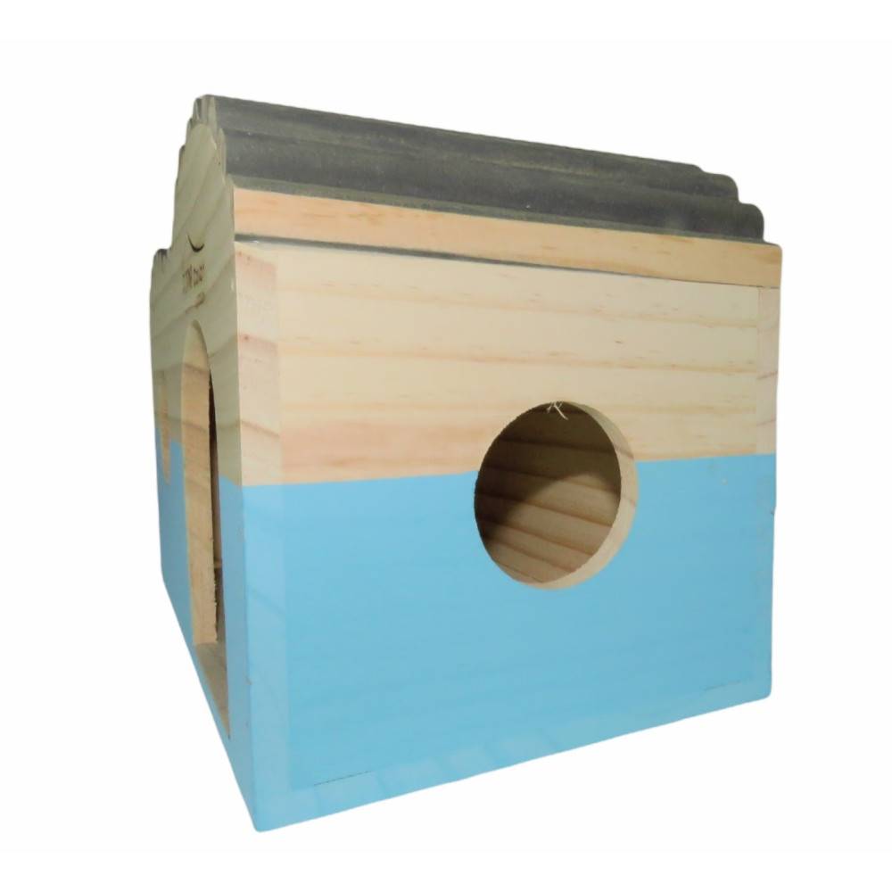 animallparadise - Maison en bois rectangulaire, toit demi rond, bleu, 29.5 cm  x 18 cm H 20 cm pour rongeur - Imagen 5