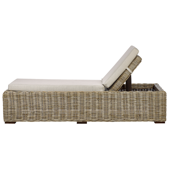 Bain de Soleil en Rotin Naturel avec Coussins Taupe Dossier Réglable Boho Traditionnel Patio Extérieur - Image 6