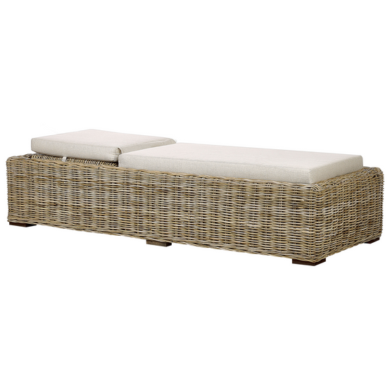 Bain de Soleil en Rotin Naturel avec Coussins Taupe Dossier Réglable Boho Traditionnel Patio Extérieur - Image 5