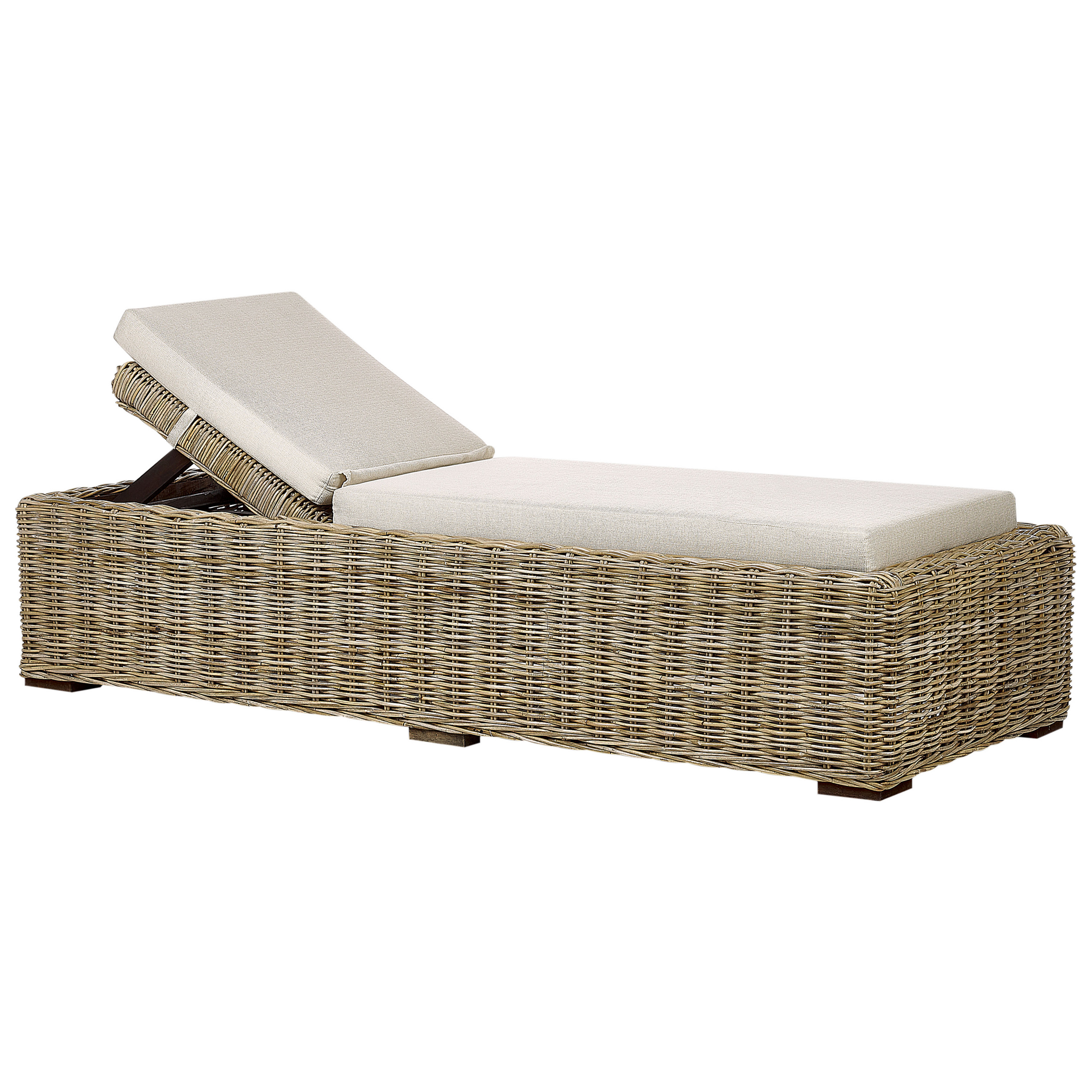 Bain de Soleil en Rotin Naturel avec Coussins Taupe Dossier Réglable Boho Traditionnel Patio Extérieur - Image 1