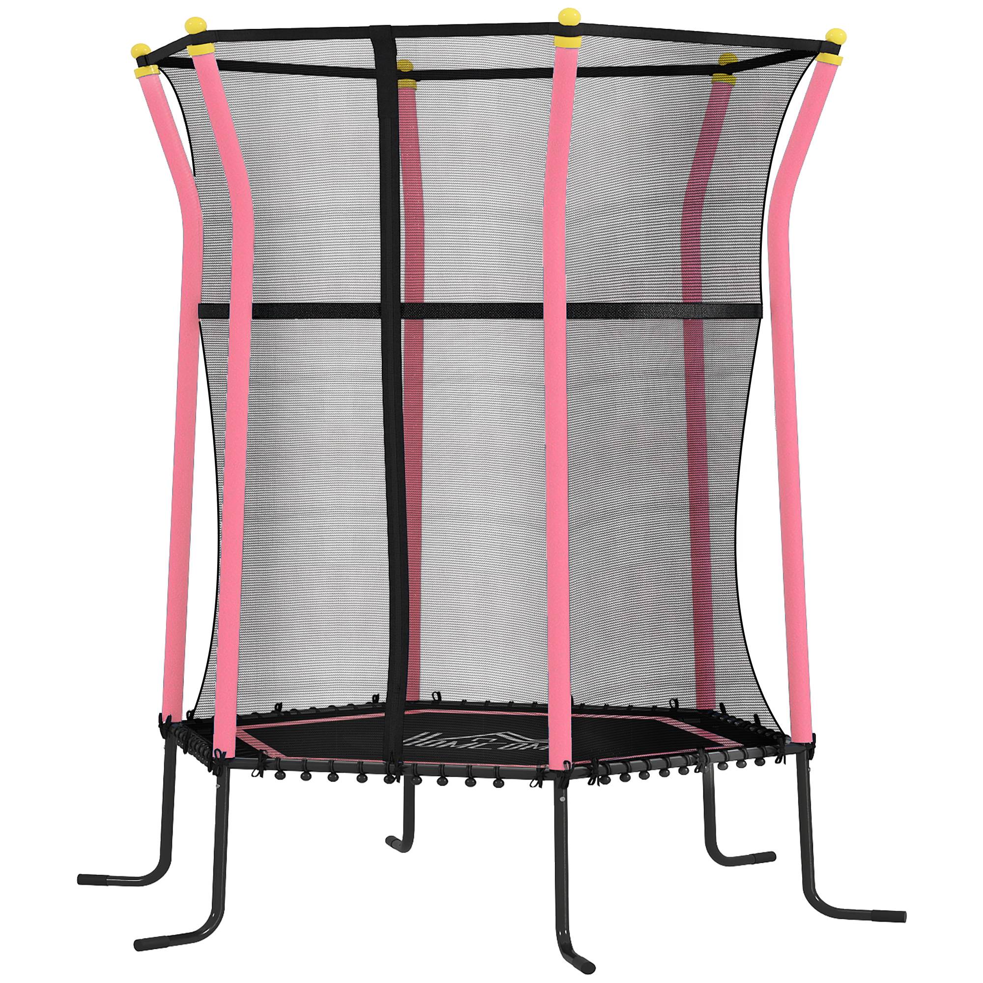 Trampoline pour enfant Ø 1,63 x 1,9 m filet de sécurité porte zippée 6 poteaux rembourrés inclus rose noir - Image 2