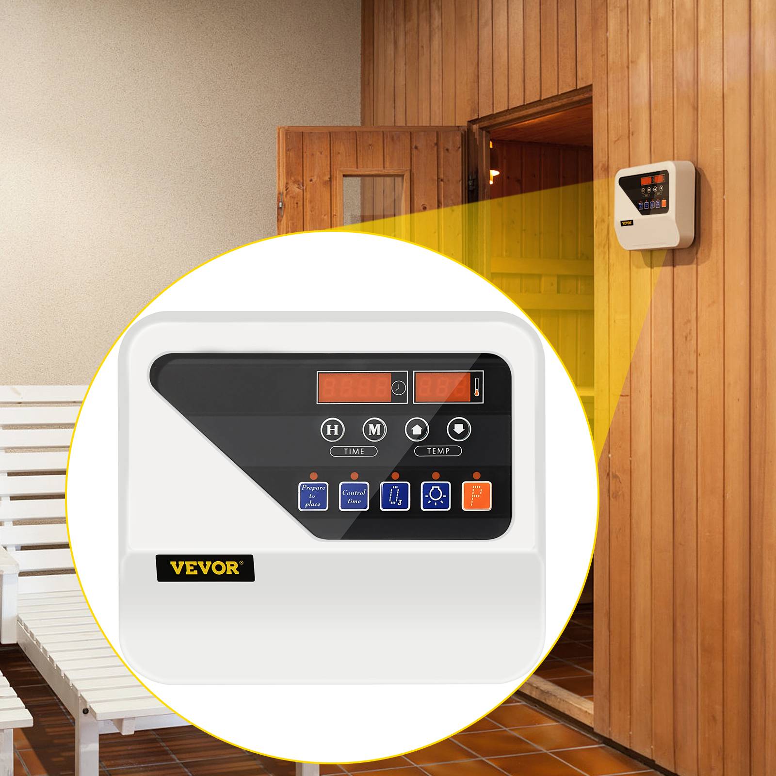 VEVOR Contrôleur numérique sauna pour poêle 3-9kW, avec capteur température, pour durée/chauffage sauna. - Image 8