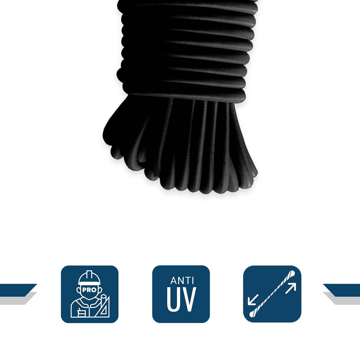 Sandow élastique Noir 80 mètres 9SW - Qualité PRO - Tendeur pour bâche de diamètre 9 mm TECPLAST - Imagen 3