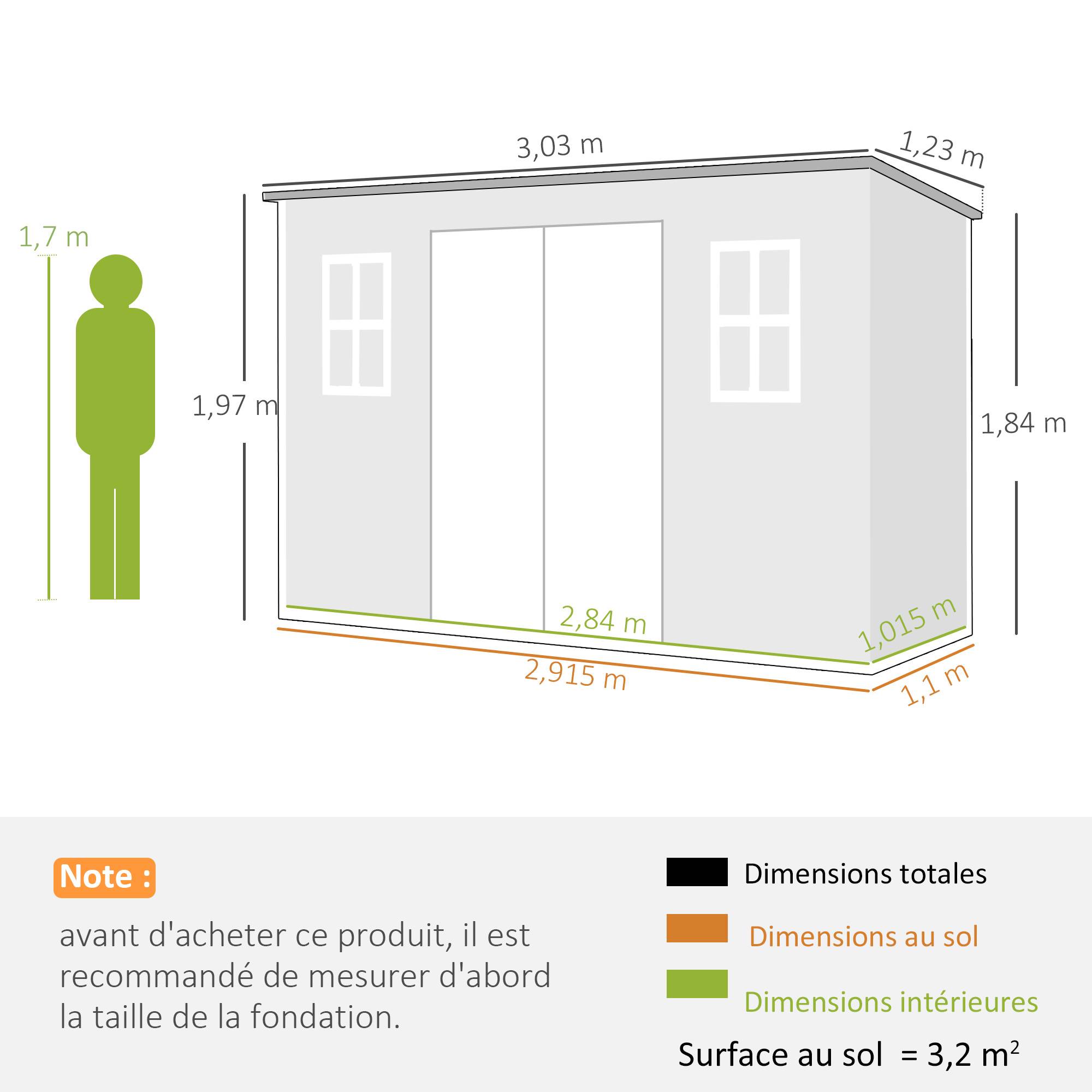 Sans Marque - Abri jardin plastique plancher 303x123x197 cm effet bois gris - Image 5