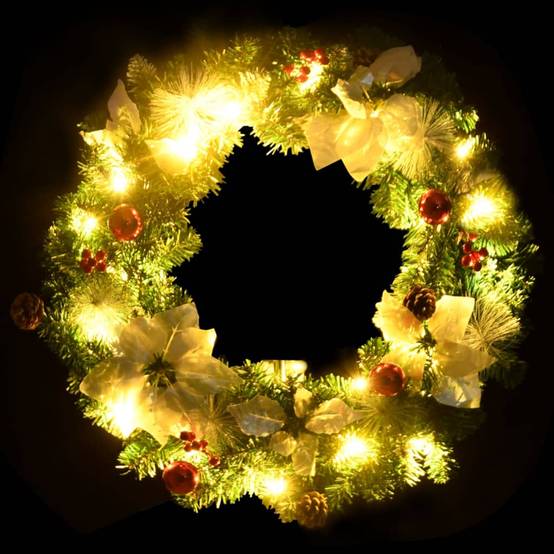 Couronne de Noël - Guirlande de Noël - Décorations De Noël avec lumières LED vert 60 cm PVC-JU11983 - Image 4