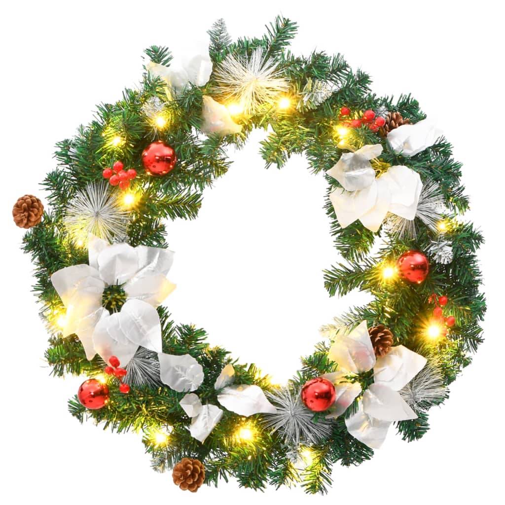 Couronne de Noël - Guirlande de Noël - Décorations De Noël avec lumières LED vert 60 cm PVC-JU11983 - Image 1