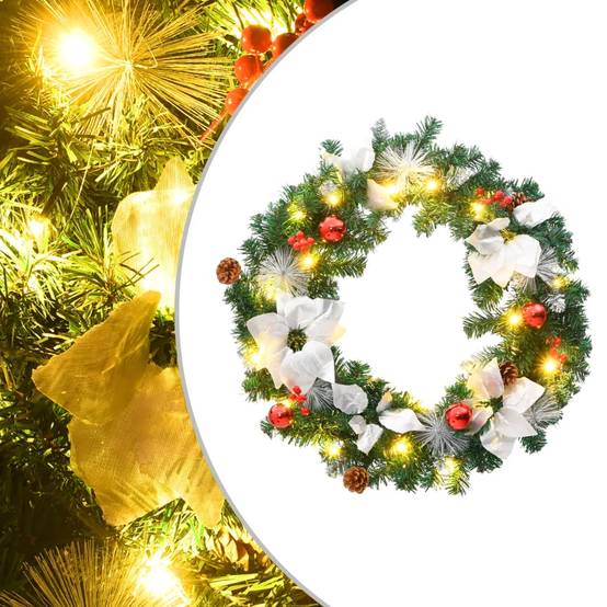 Couronne de Noël - Guirlande de Noël - Décorations De Noël avec lumières LED vert 60 cm PVC-JU11983 - Image 2