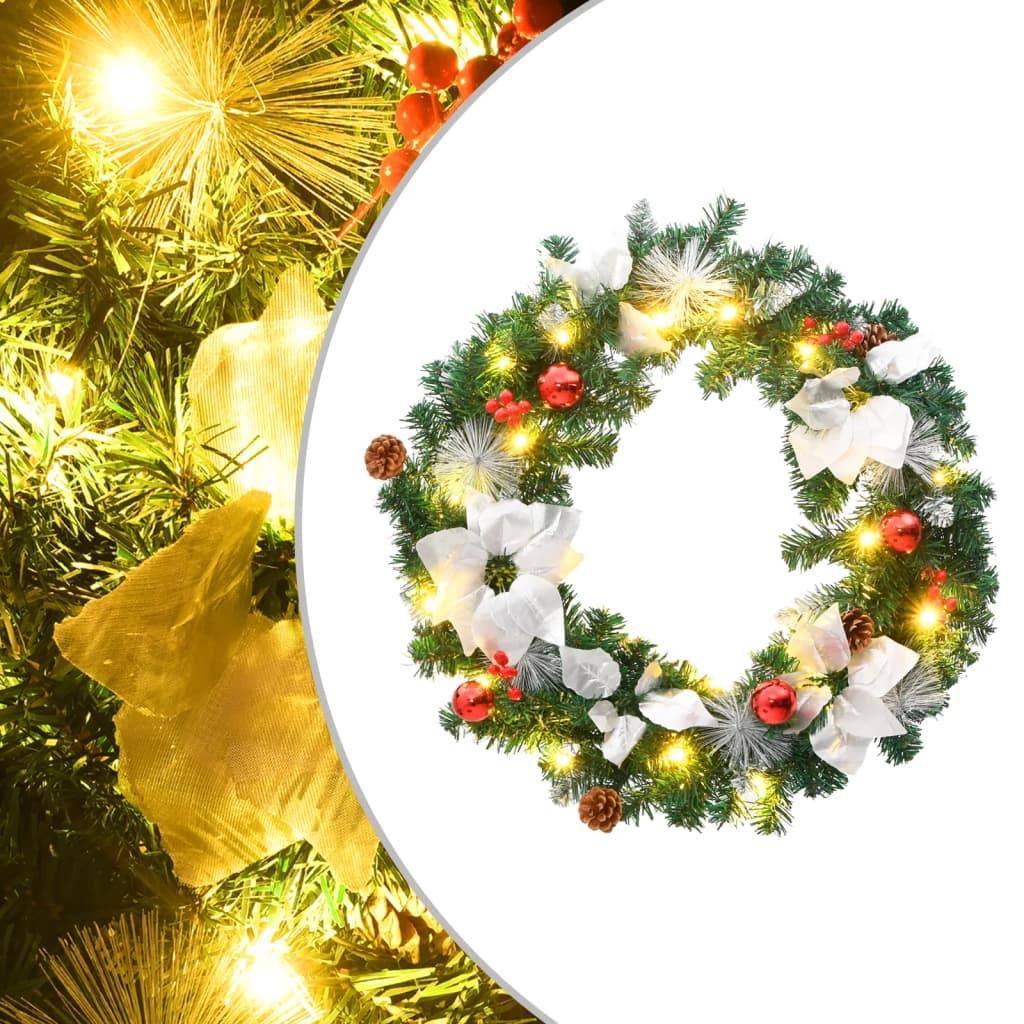 Couronne de Noël - Guirlande de Noël - Décorations De Noël avec lumières LED vert 60 cm PVC-JU11983 - Image 2