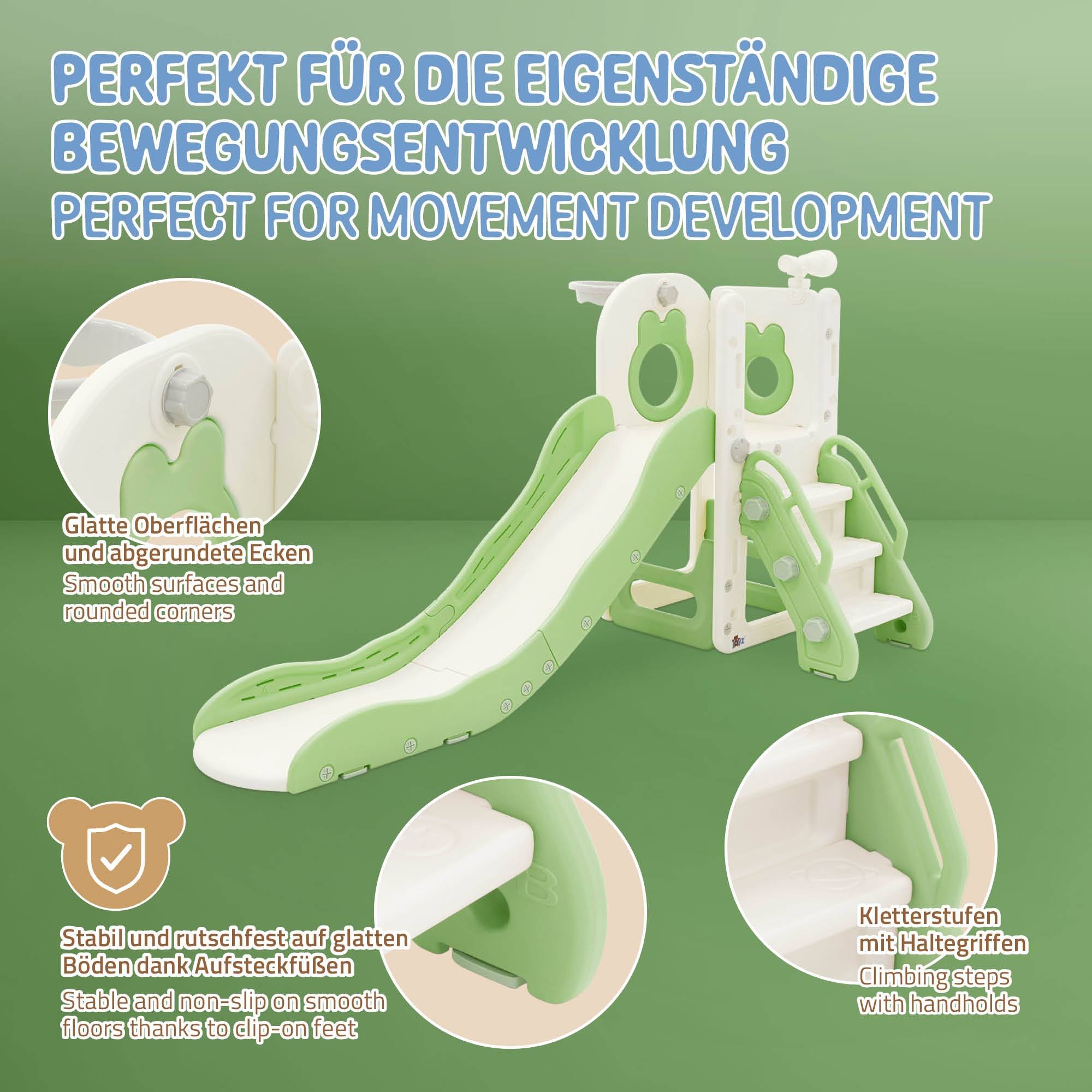 Toboggan 108 Cm Stable Toboggan Enfant Avec Panier Basket - 108 Cm - Base Stable, Marches Antidérapantes - Jeu Jardin Extérieur - Couleurs Vives