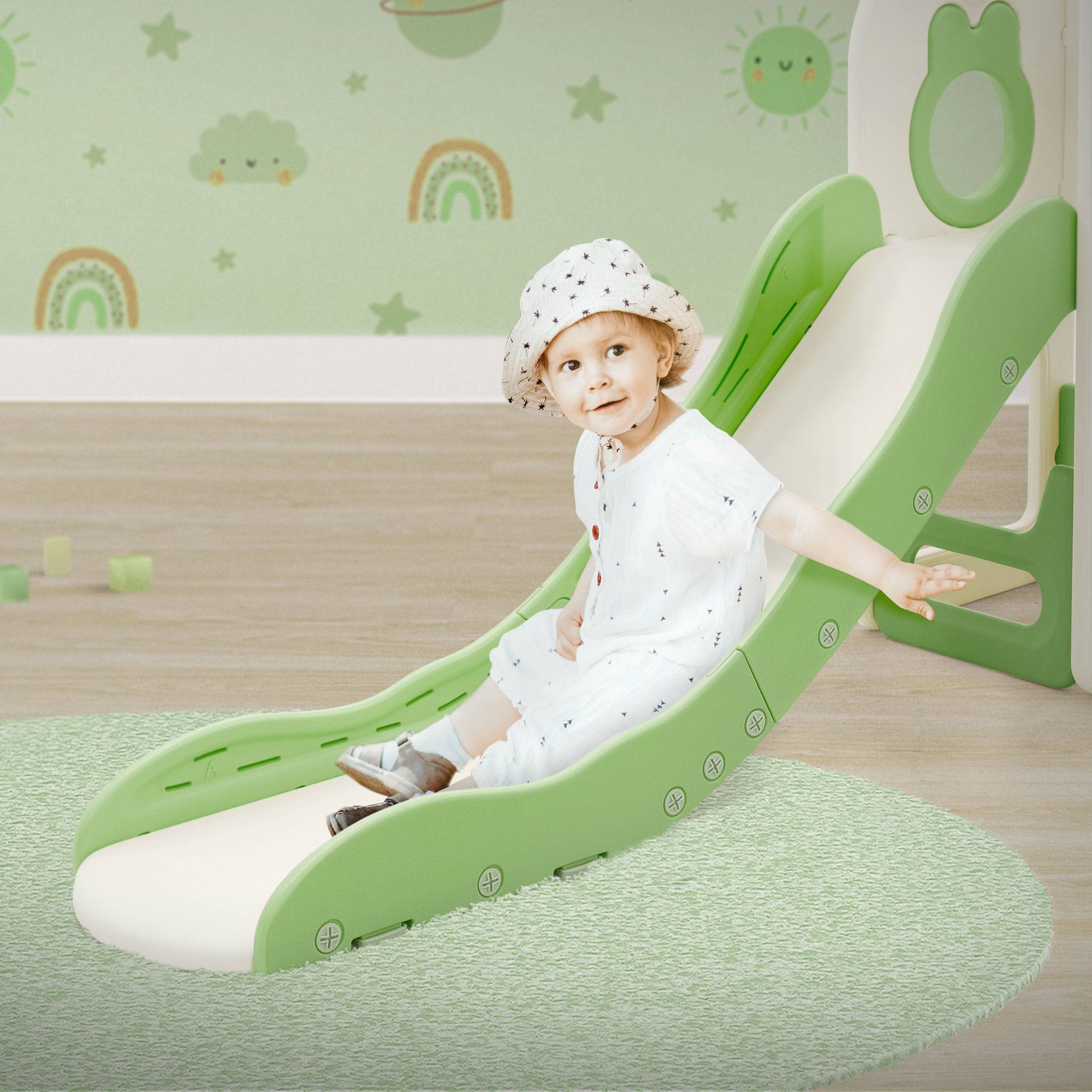 Toboggan d'escalade 3 en 1 pour enfant avec panier de basket, aire de jeux intérieure et extérieure pour enfants, design pliable, toboggan