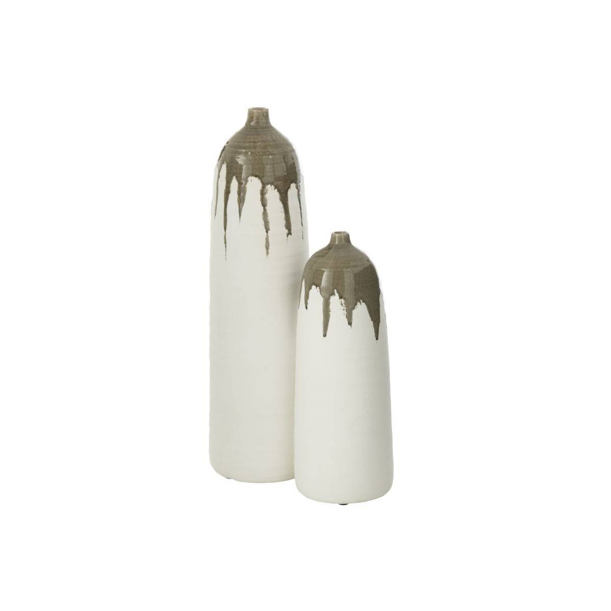 Vase Bouteille en Argile "Olea" 47cm Blanc & Vert - Image 2