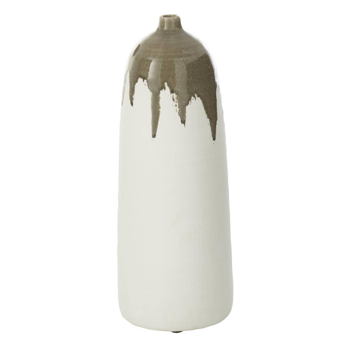 Vase Bouteille en Argile "Olea" 47cm Blanc & Vert - Image 1