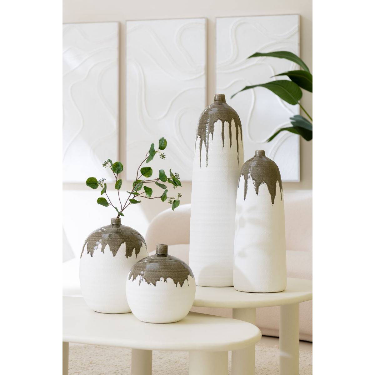 Vase Bouteille en Argile "Olea" 47cm Blanc & Vert - Image 5