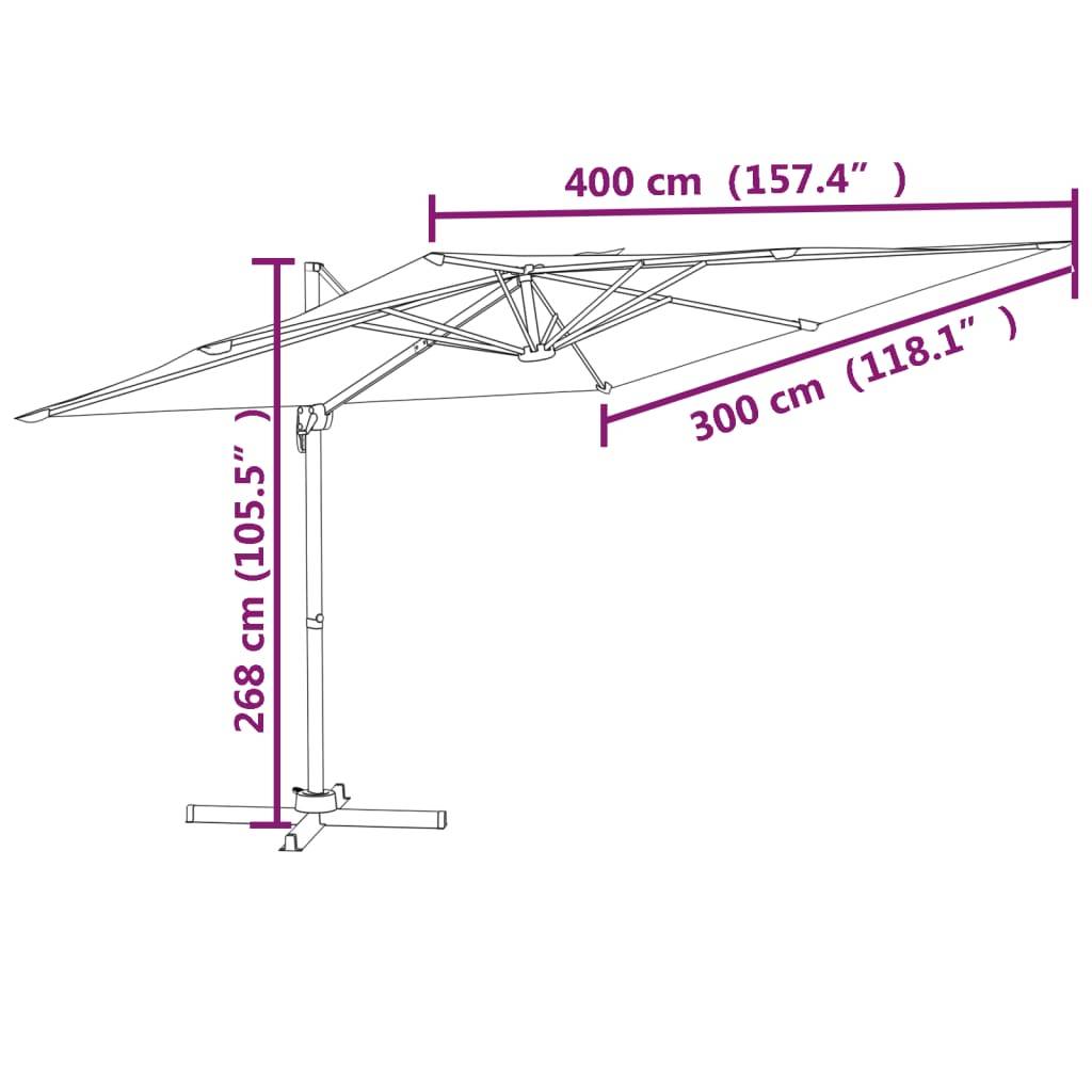 Helloshop26 - Parasol meuble de jardin déporté avec mât en aluminium 400 x 300 cm vert - Imagen 8