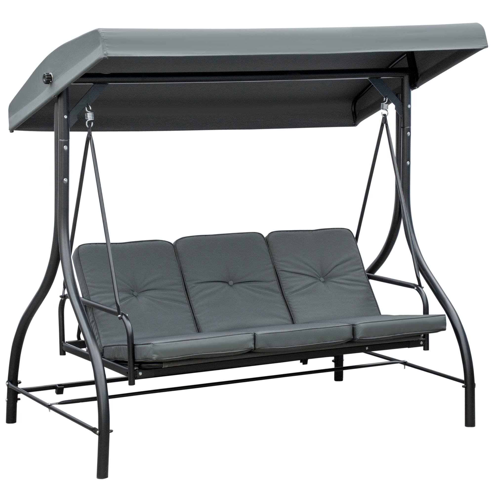 Outsunny - Balancelle de jardin 3 places convertible matelas fourni gris métal noir - Outsunny - Imagen 1