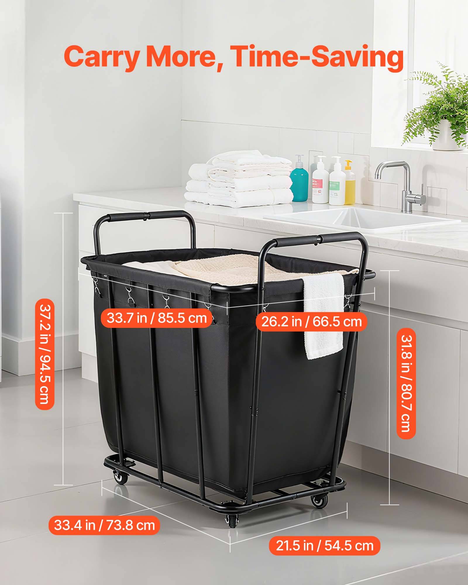 Vevor - VEVOR Chariot à linge panier à linge mobile avec doublure 117,9 kg 300 L noir - Image 3