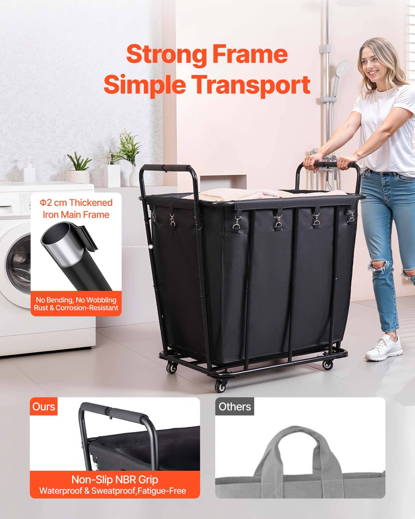 Vevor - VEVOR Chariot à linge panier à linge mobile avec doublure 117,9 kg 300 L noir - Image 6