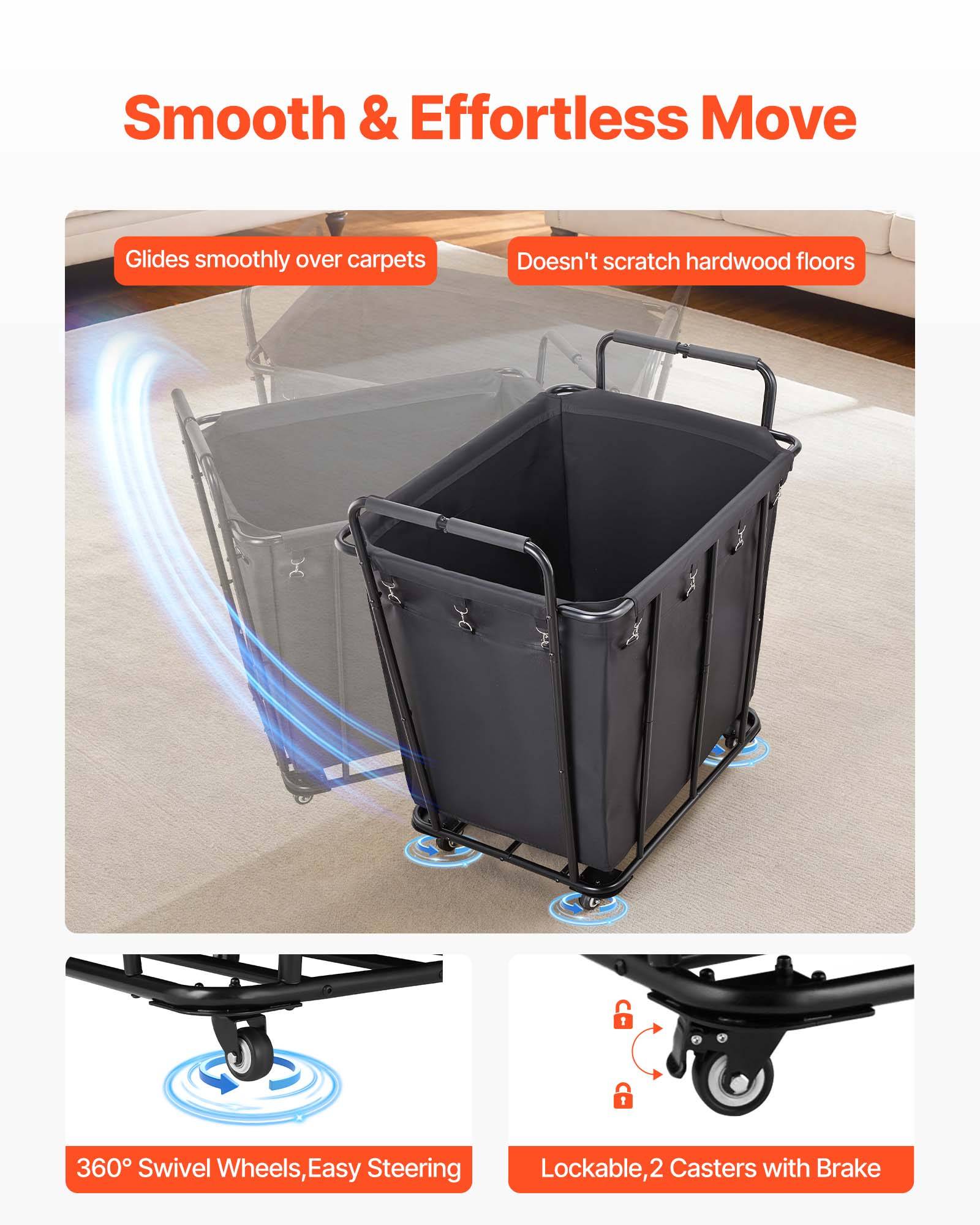 Vevor - VEVOR Chariot à linge panier à linge mobile avec doublure 117,9 kg 300 L noir - Image 4