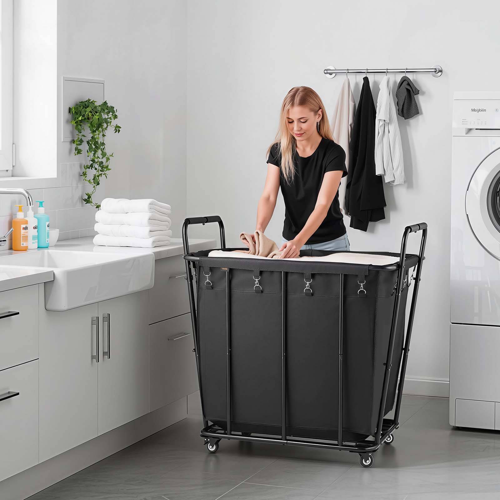 Vevor - VEVOR Chariot à linge panier à linge mobile avec doublure 117,9 kg 300 L noir - Image 8