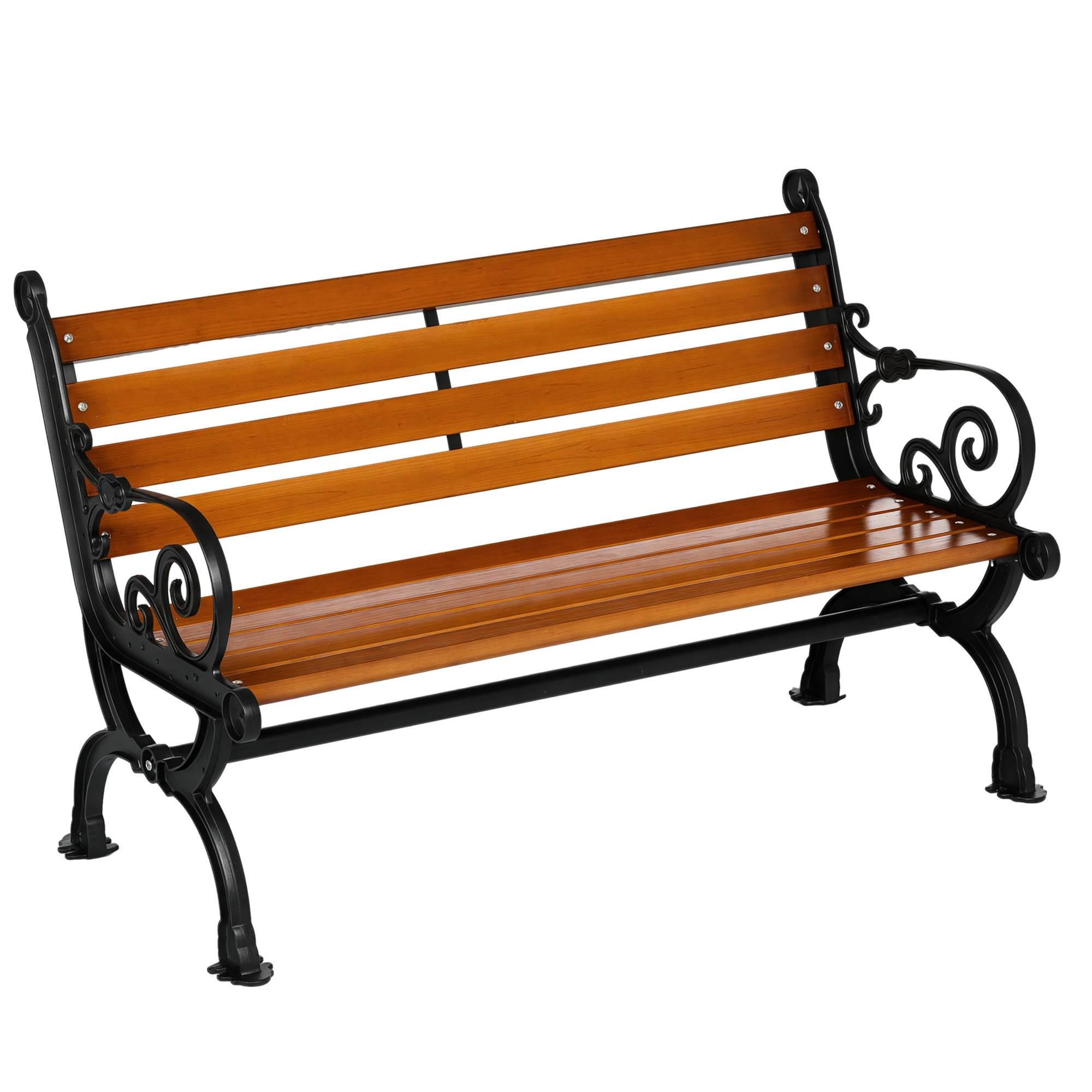 Banc de jardin bois aluminium terrasse parc dossier accoudoirs 120x64x79cm teck - ComfortXL Outdoor Living - Image 1