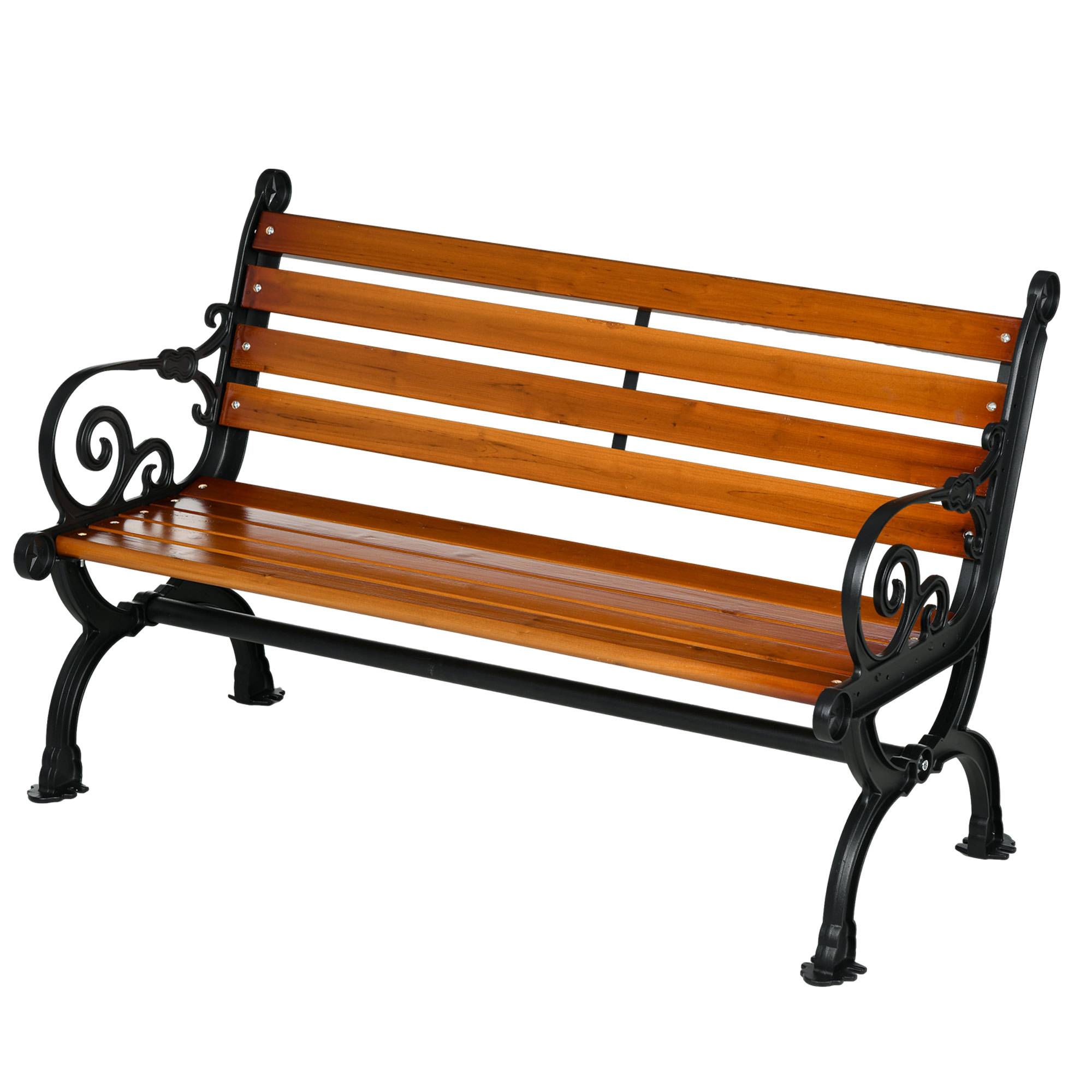 Banc de jardin bois aluminium terrasse parc dossier accoudoirs 120x64x79cm teck - ComfortXL Outdoor Living - Image 2