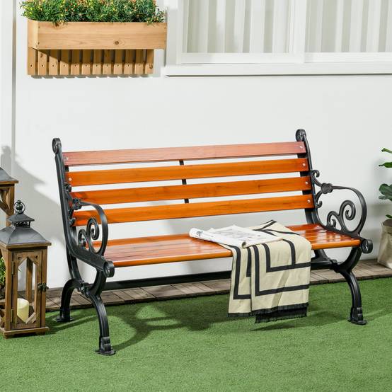 Banc de jardin bois aluminium terrasse parc dossier accoudoirs 120x64x79cm teck - ComfortXL Outdoor Living - Image 3
