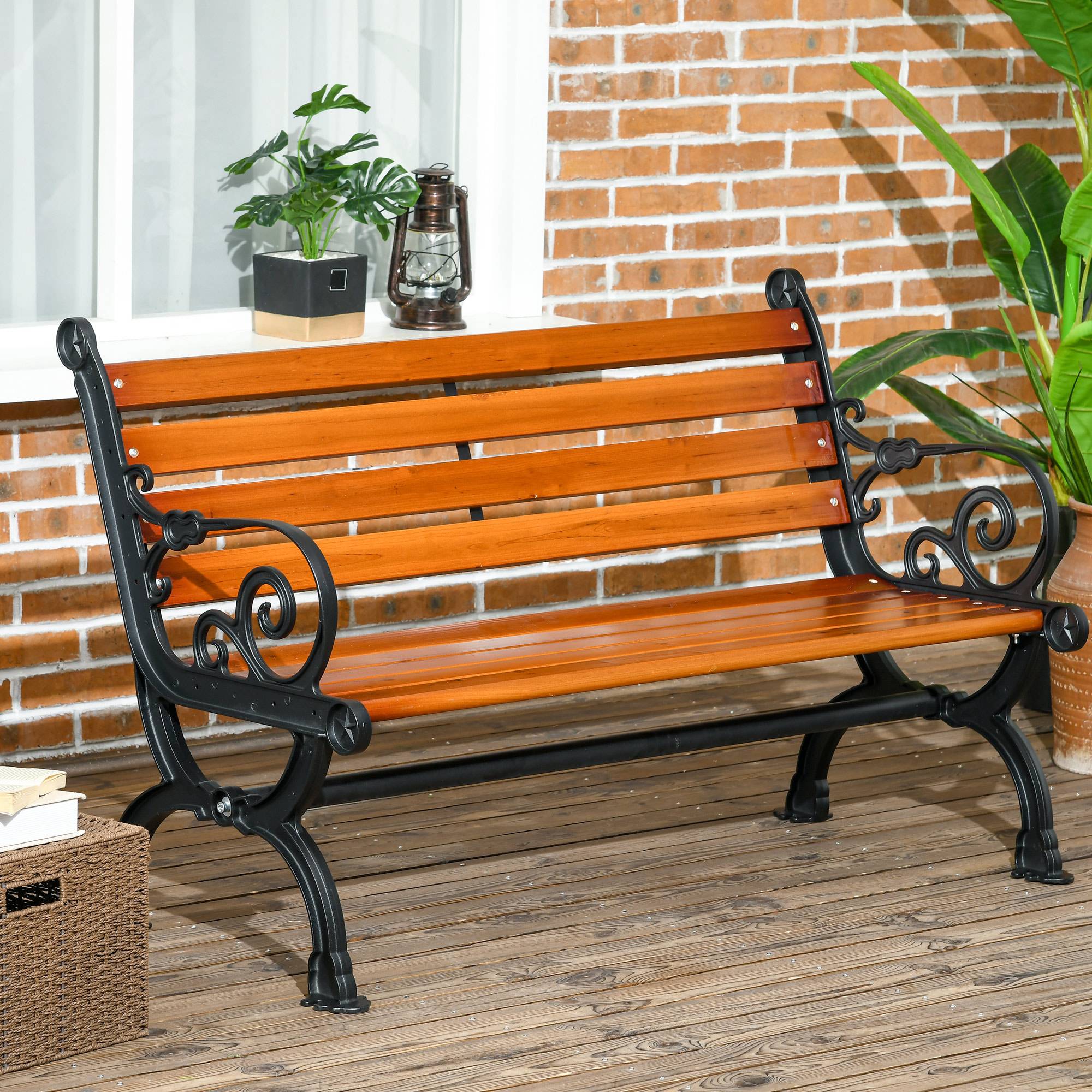 Banc de jardin bois aluminium terrasse parc dossier accoudoirs 120x64x79cm teck - ComfortXL Outdoor Living - Image 4
