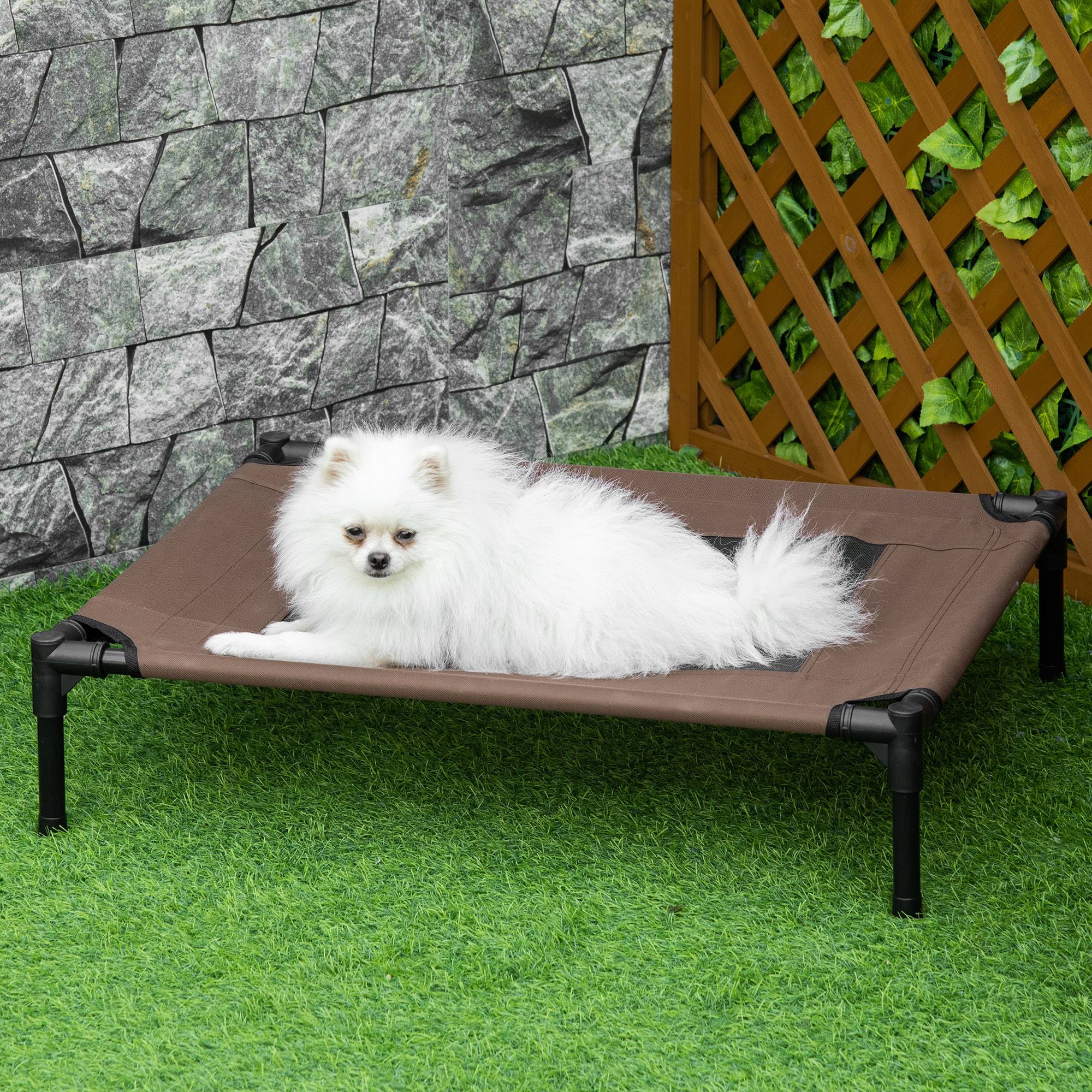 Lit surélevé chien chat métal tissu oxford aéré usage intérieur extérieur 76cm marron - ComfortXL Outdoor Living - Image 3