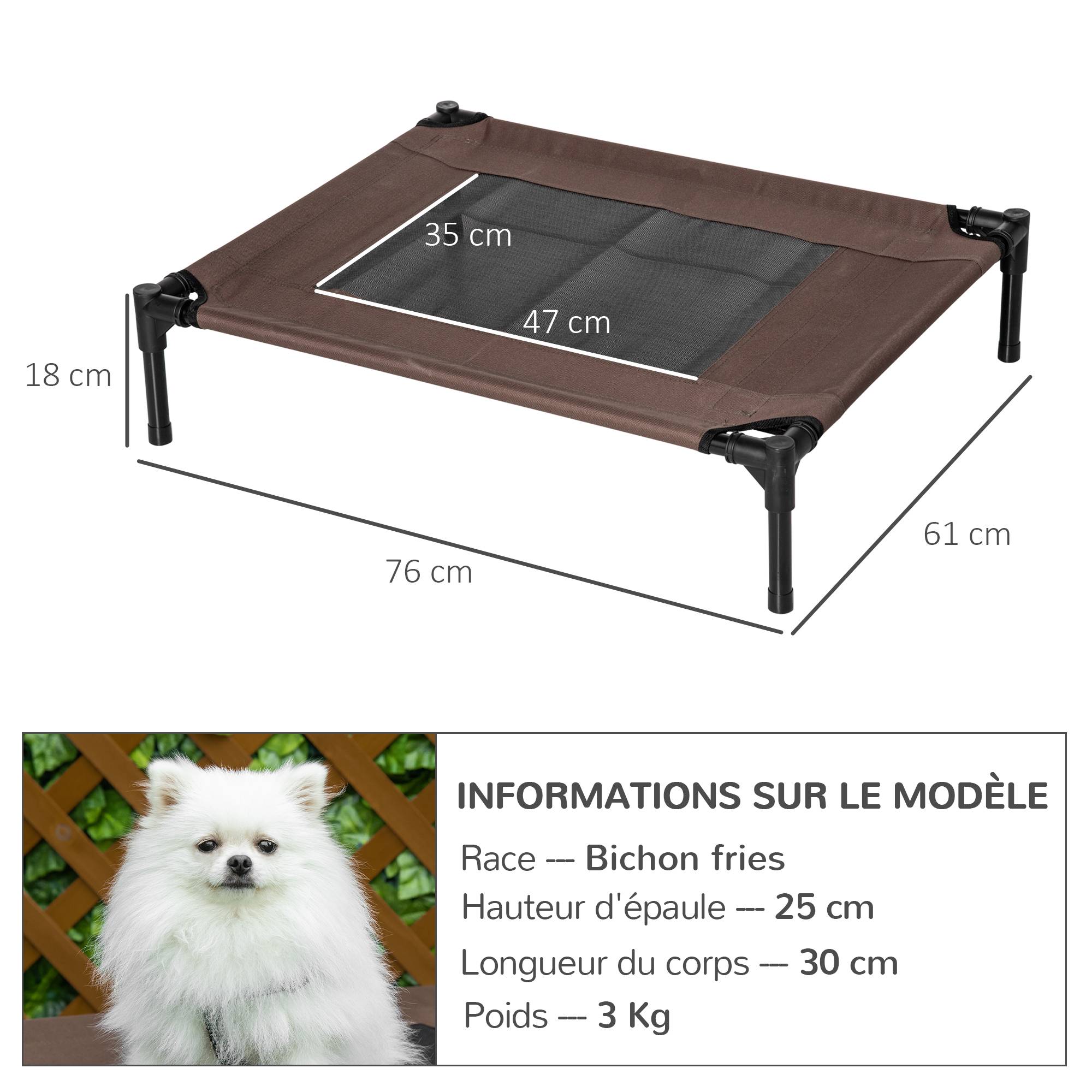 Lit surélevé chien chat métal tissu oxford aéré usage intérieur extérieur 76cm marron - ComfortXL Outdoor Living - Image 5