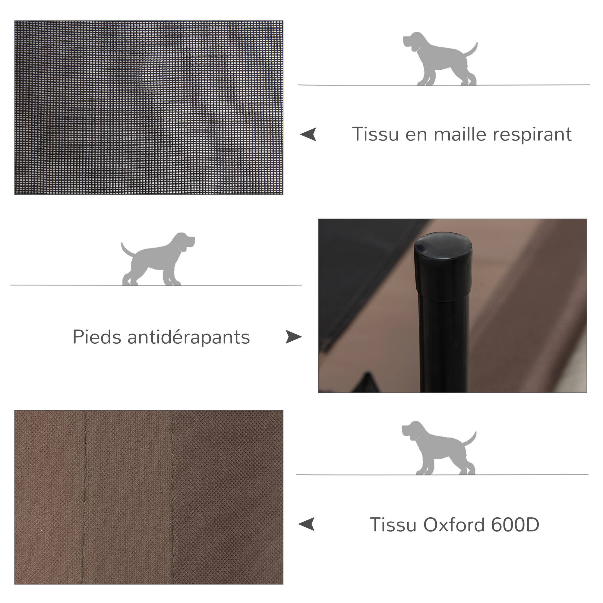 Lit surélevé chien chat métal tissu oxford aéré usage intérieur extérieur 76cm marron - ComfortXL Outdoor Living - Image 7