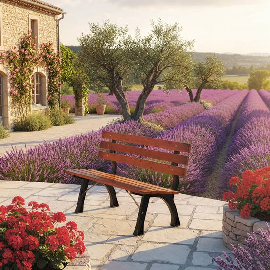 Banc de jardin bois sapin fonte aluminium dossier lattes 120x57x70cm café - ComfortXL Outdoor Living - Image 10