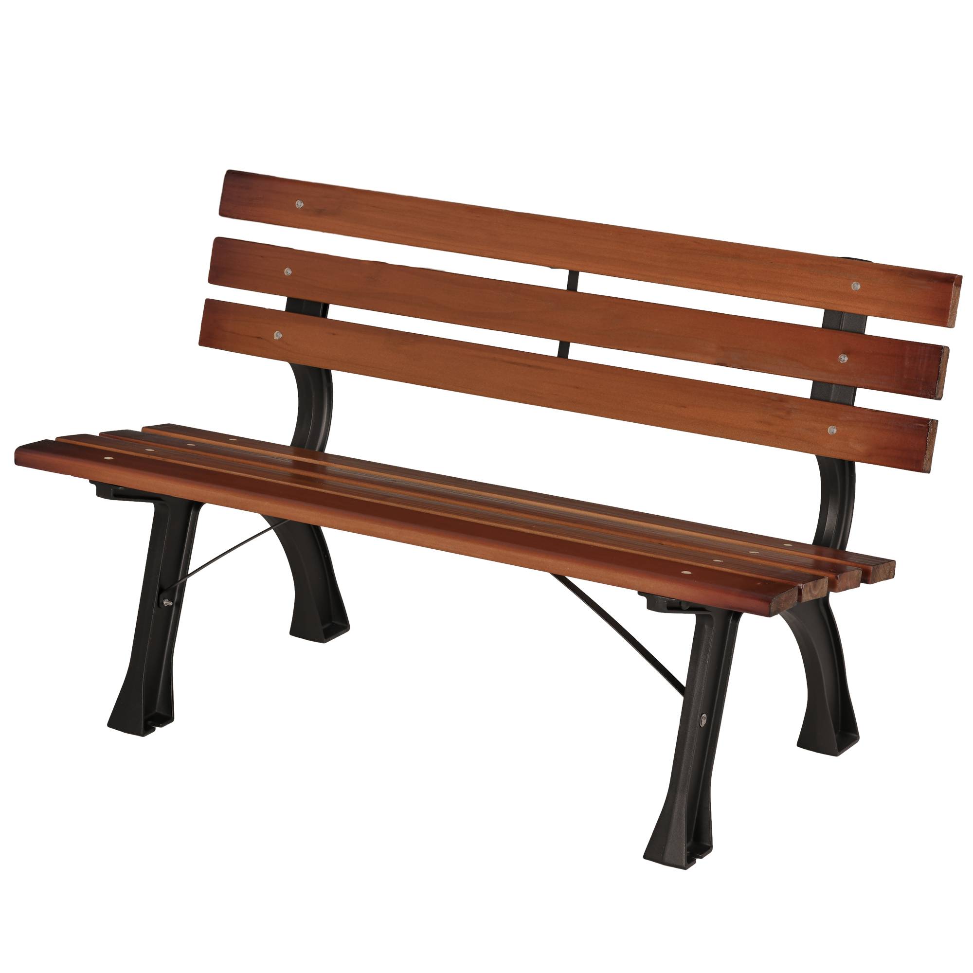 Banc de jardin bois sapin fonte aluminium dossier lattes 120x57x70cm café - ComfortXL Outdoor Living - Image 2