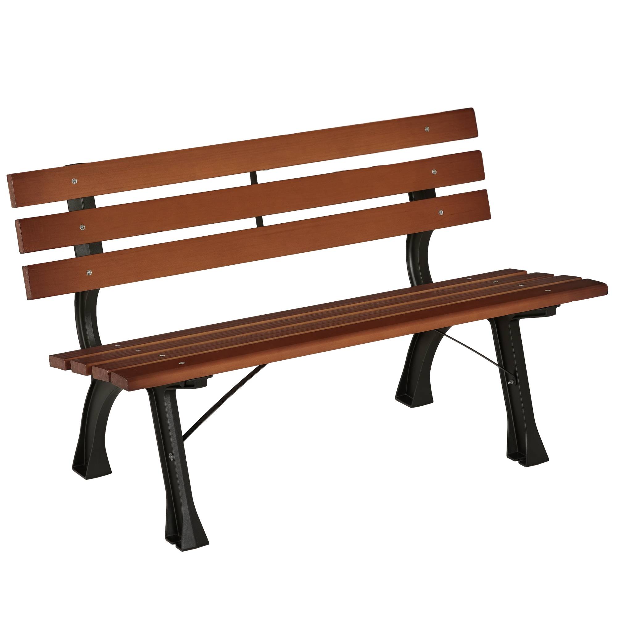 Banc de jardin bois sapin fonte aluminium dossier lattes 120x57x70cm café - ComfortXL Outdoor Living - Image 1