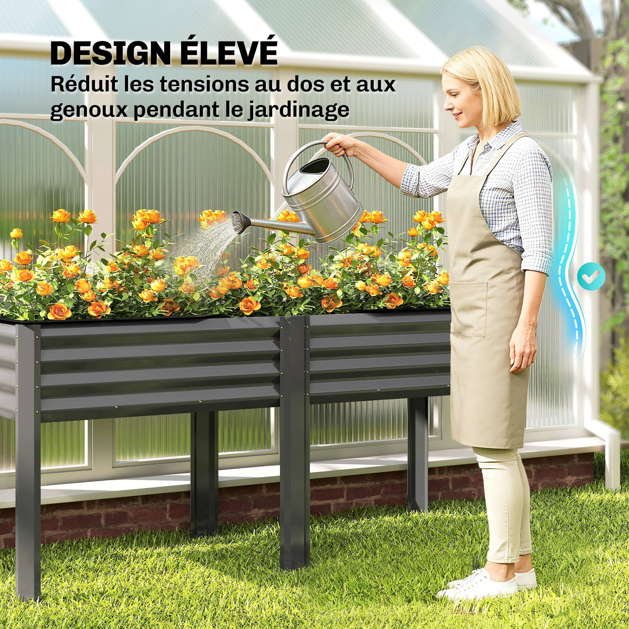 ComfortXL - Potager sur pieds métal galvanisé grande capacité extérieur 180x55x80cm gris - ComfortXL Outdoor Living - Image 9