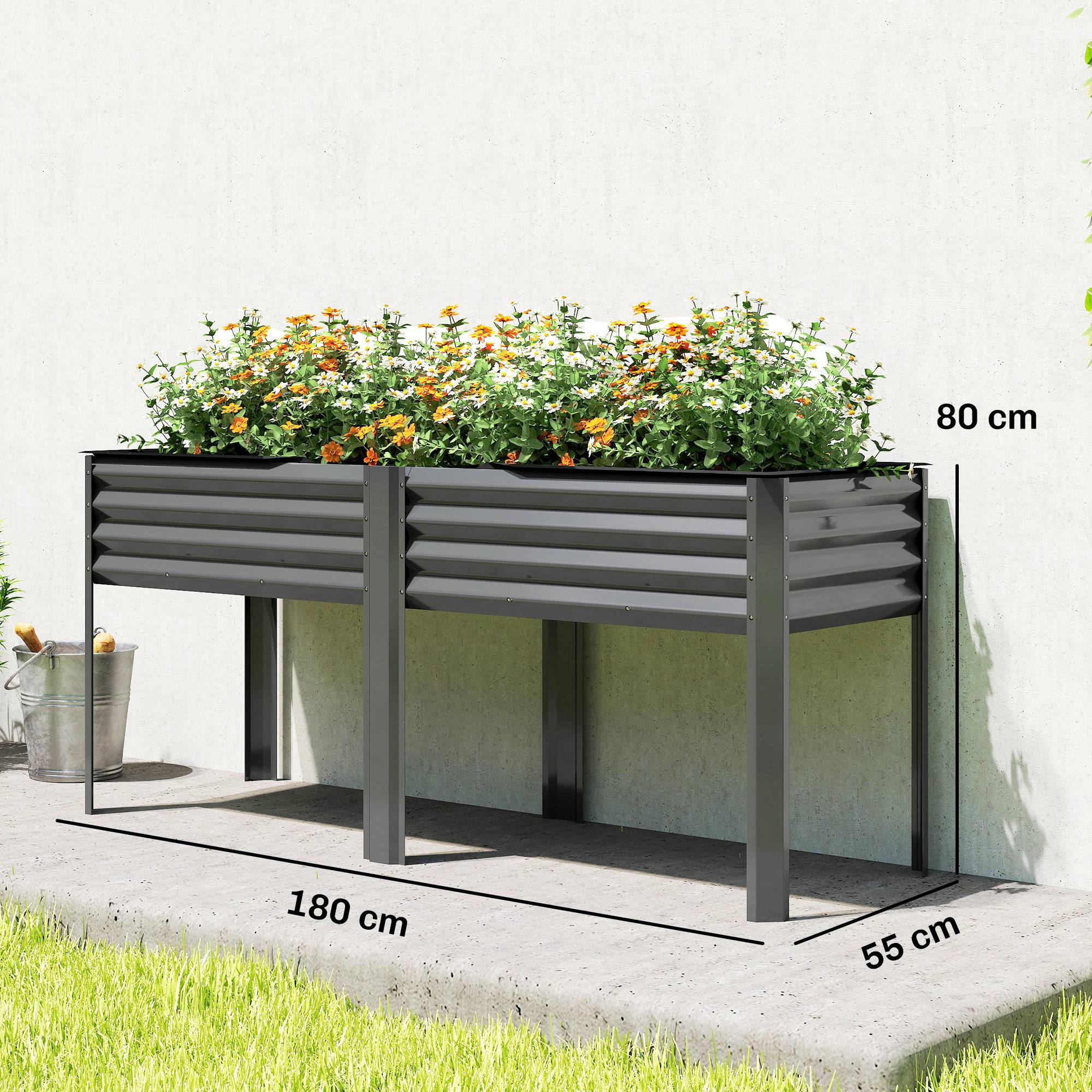 ComfortXL - Potager sur pieds métal galvanisé grande capacité extérieur 180x55x80cm gris - ComfortXL Outdoor Living - Image 5