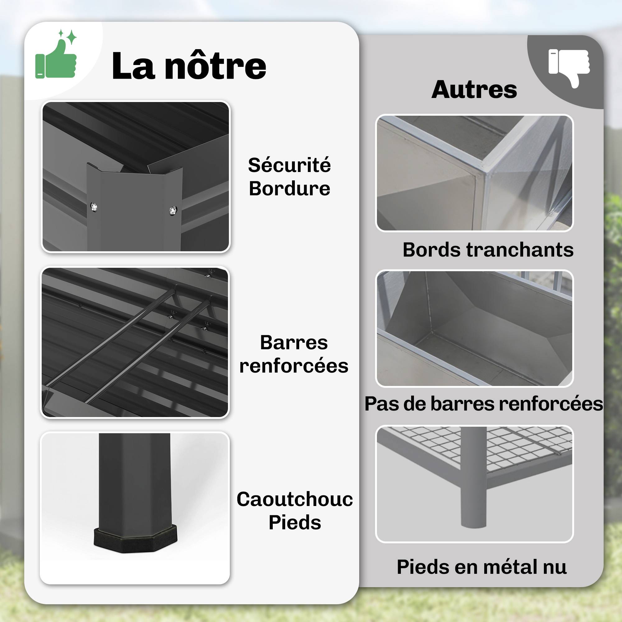 ComfortXL - Potager sur pieds métal galvanisé grande capacité extérieur 180x55x80cm gris - ComfortXL Outdoor Living - Image 7