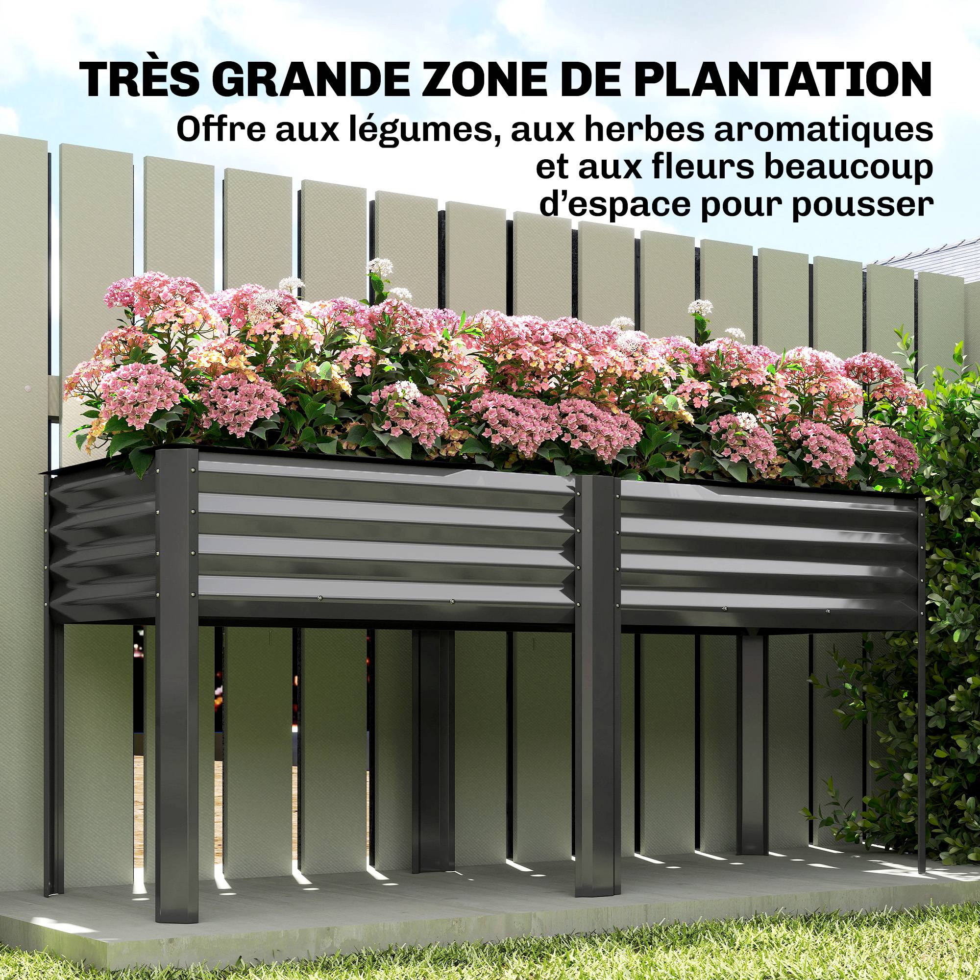 ComfortXL - Potager sur pieds métal galvanisé grande capacité extérieur 180x55x80cm gris - ComfortXL Outdoor Living - Image 6