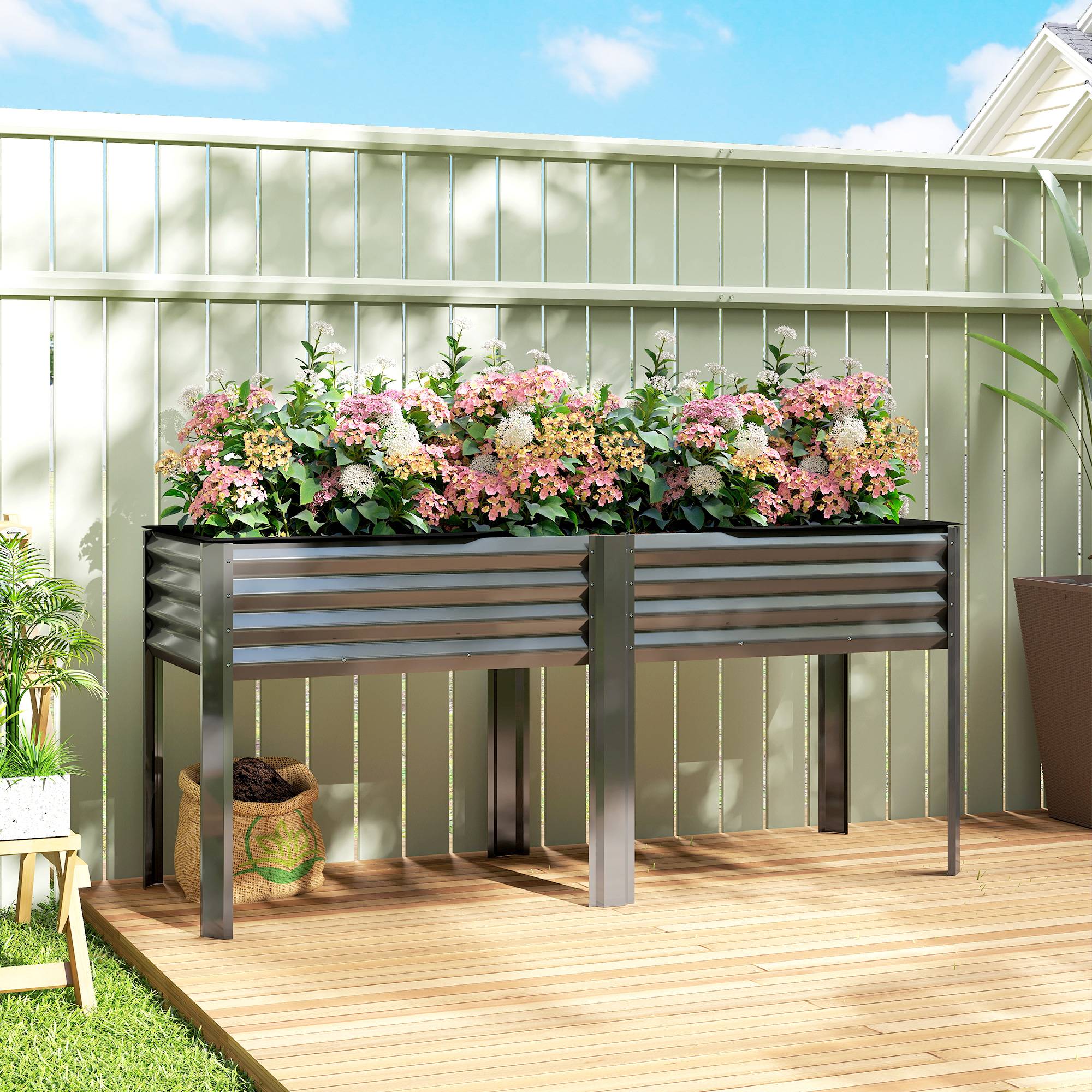 ComfortXL - Potager sur pieds métal galvanisé grande capacité extérieur 180x55x80cm gris - ComfortXL Outdoor Living - Image 3