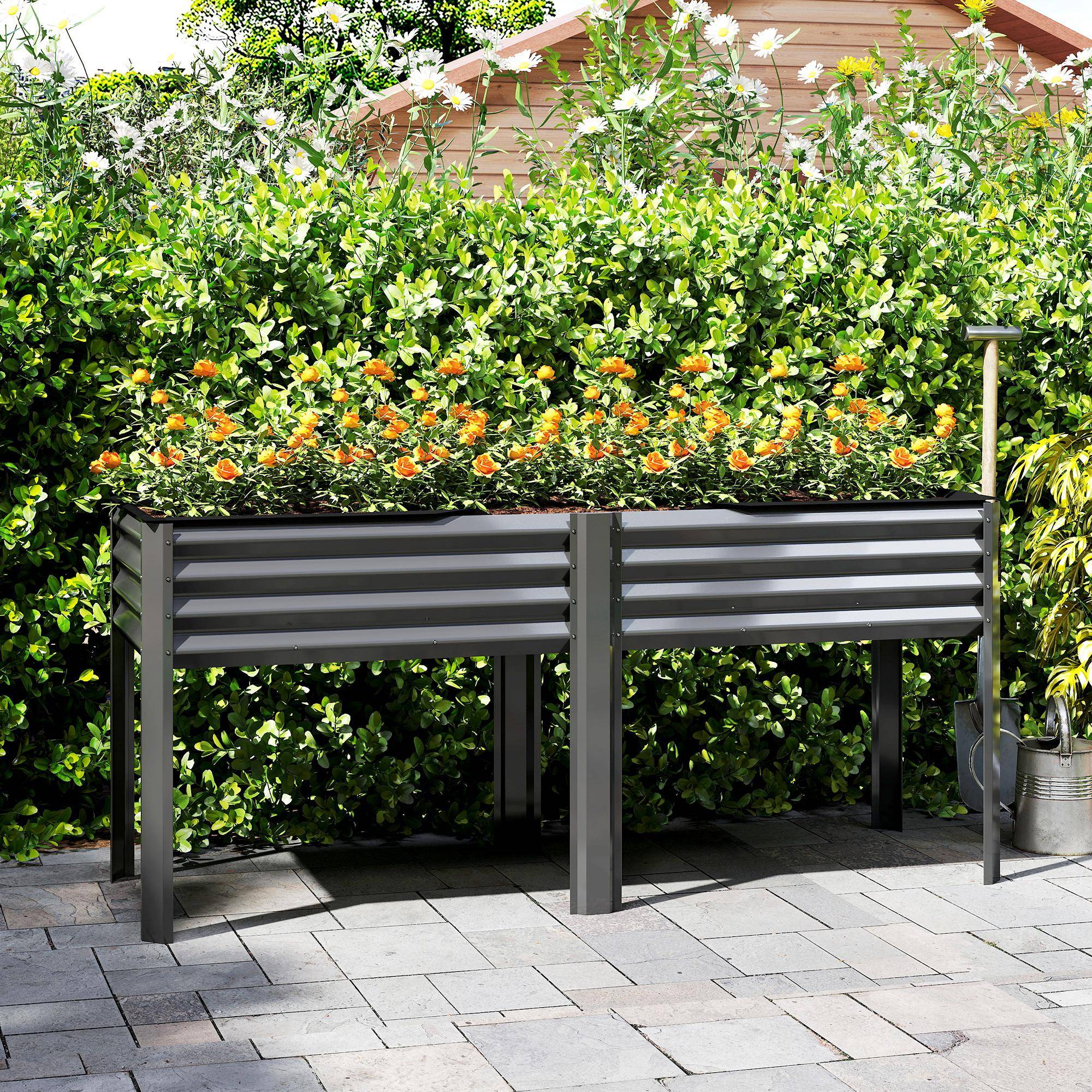 ComfortXL - Potager sur pieds métal galvanisé grande capacité extérieur 180x55x80cm gris - ComfortXL Outdoor Living - Image 4