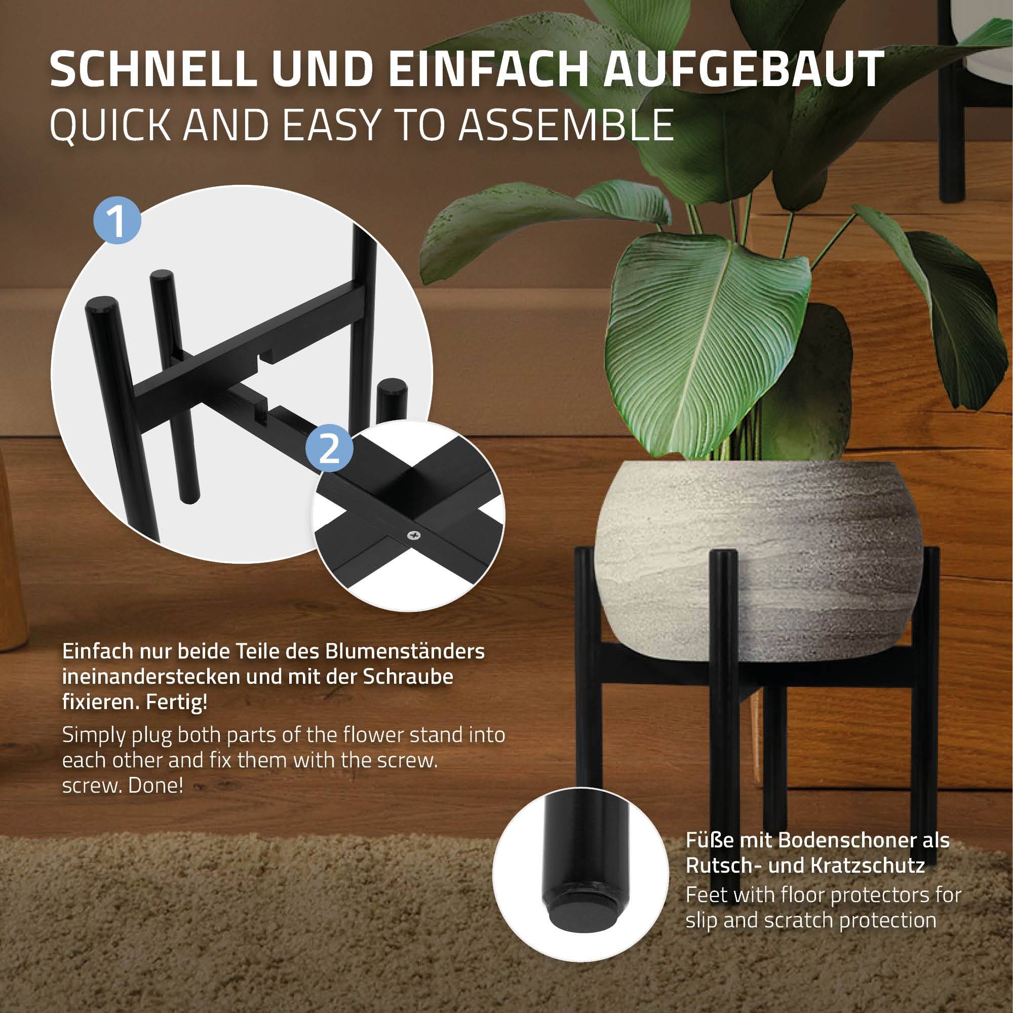 Ml-Design - 3x Support de plantes/fleurs en métal noir porte-fleurs taille réglable 29x30 cm - Imagen 4