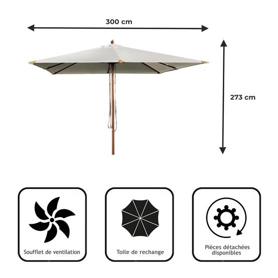 Parasol droit écru 3x3 m Pegasia - Gecko Jardin - Imagen 9