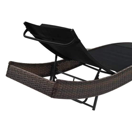 Helloshop26 - Transat chaise longue bain de soleil lit de jardin terrasse meuble d'extérieur avec oreiller résine tressée marron - Imagen 4
