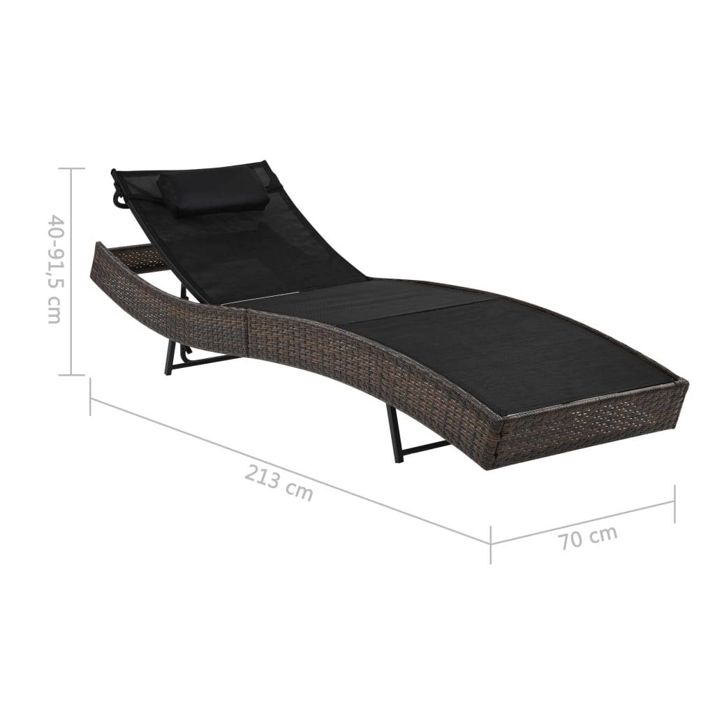 Helloshop26 - Transat chaise longue bain de soleil lit de jardin terrasse meuble d'extérieur avec oreiller résine tressée marron - Imagen 6